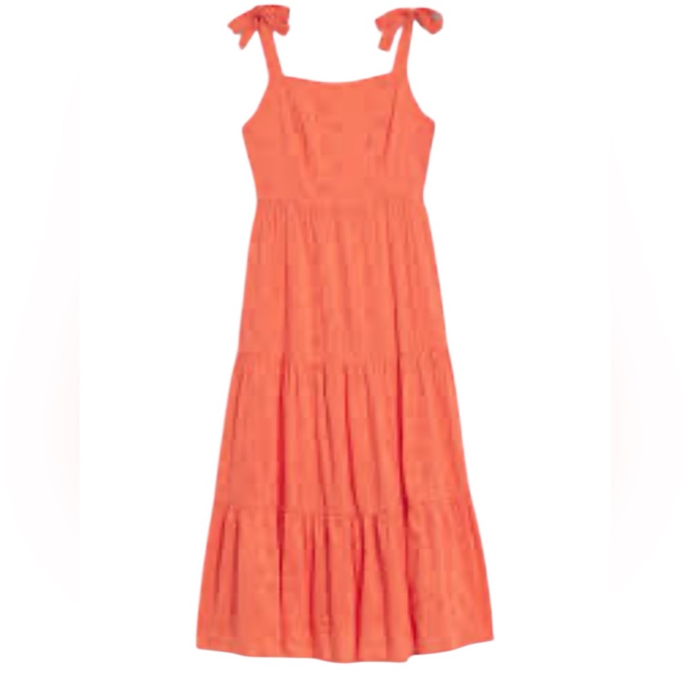 Old Navy Sleeveless Tie Shoulder Floral Embroidered Maxi Swing Dress Orange XL